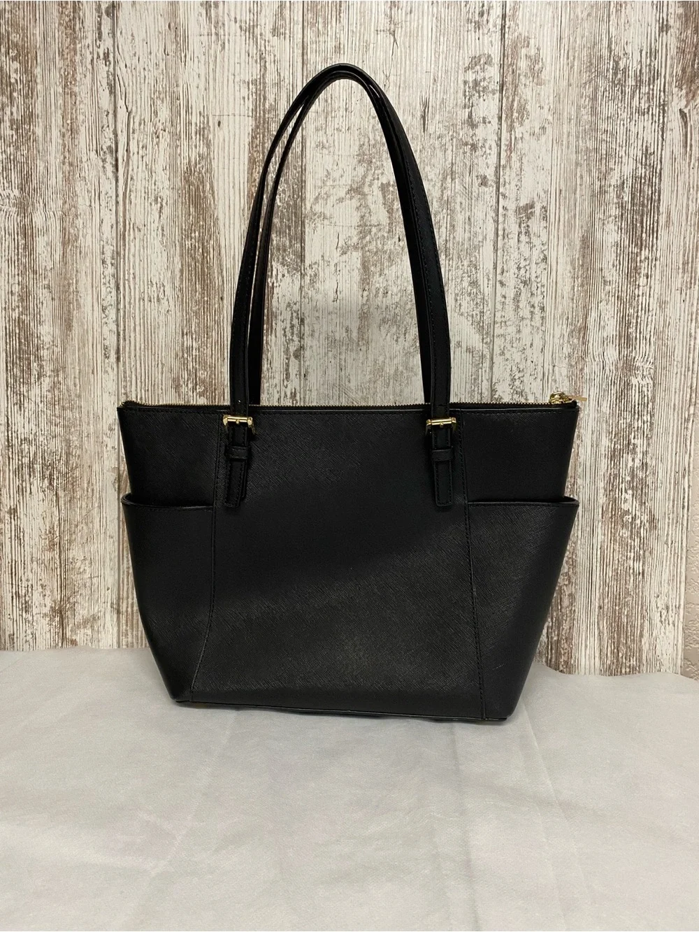 Michael Kors Black Saffiano Leather Tote with Gold Hardware